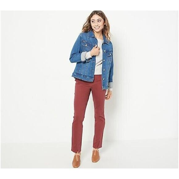 ISAAC MIZRAHI LIVE! NEW $60 Full-Length Knit Jeans w/ Vent Rum Raisin Size 0P - Picture 2 of 5